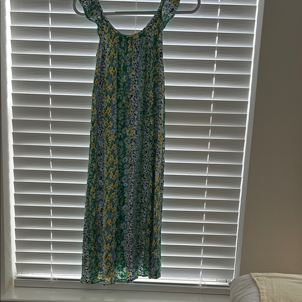 LOFT Green Floral Maxi Dress with Yellow & White Pattern